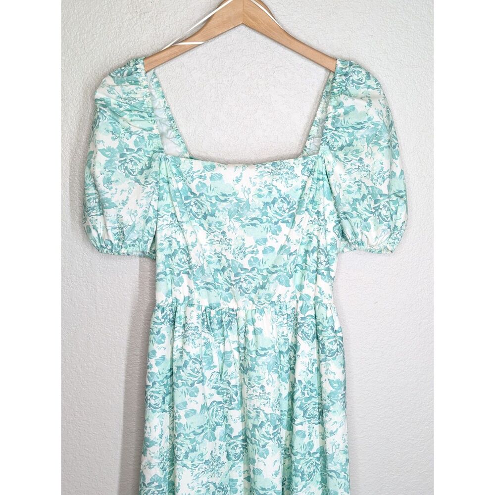 NWT White Green Floral Cottage Coquette Boutique Dress Sz M Puff Sleeve Bow - Picture 11 of 12